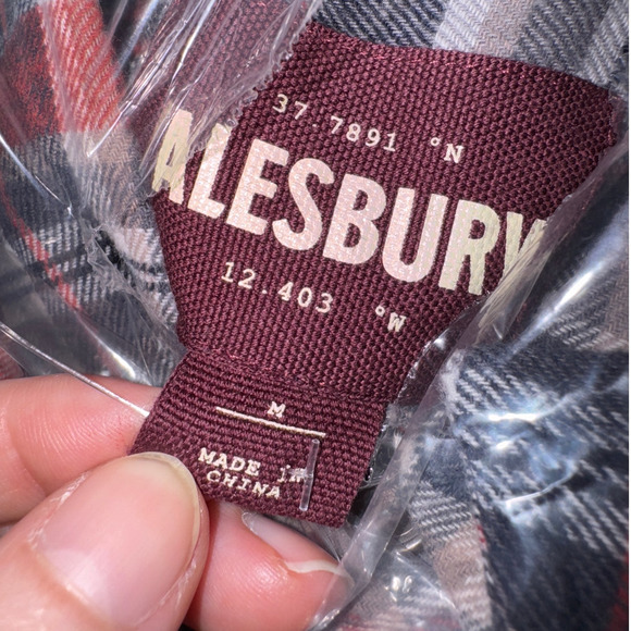 Alesbury Long Sleeve Flannel Button Up Shirt Red Gray Plaid NWT Men Size Medium - Picture 7 of 8